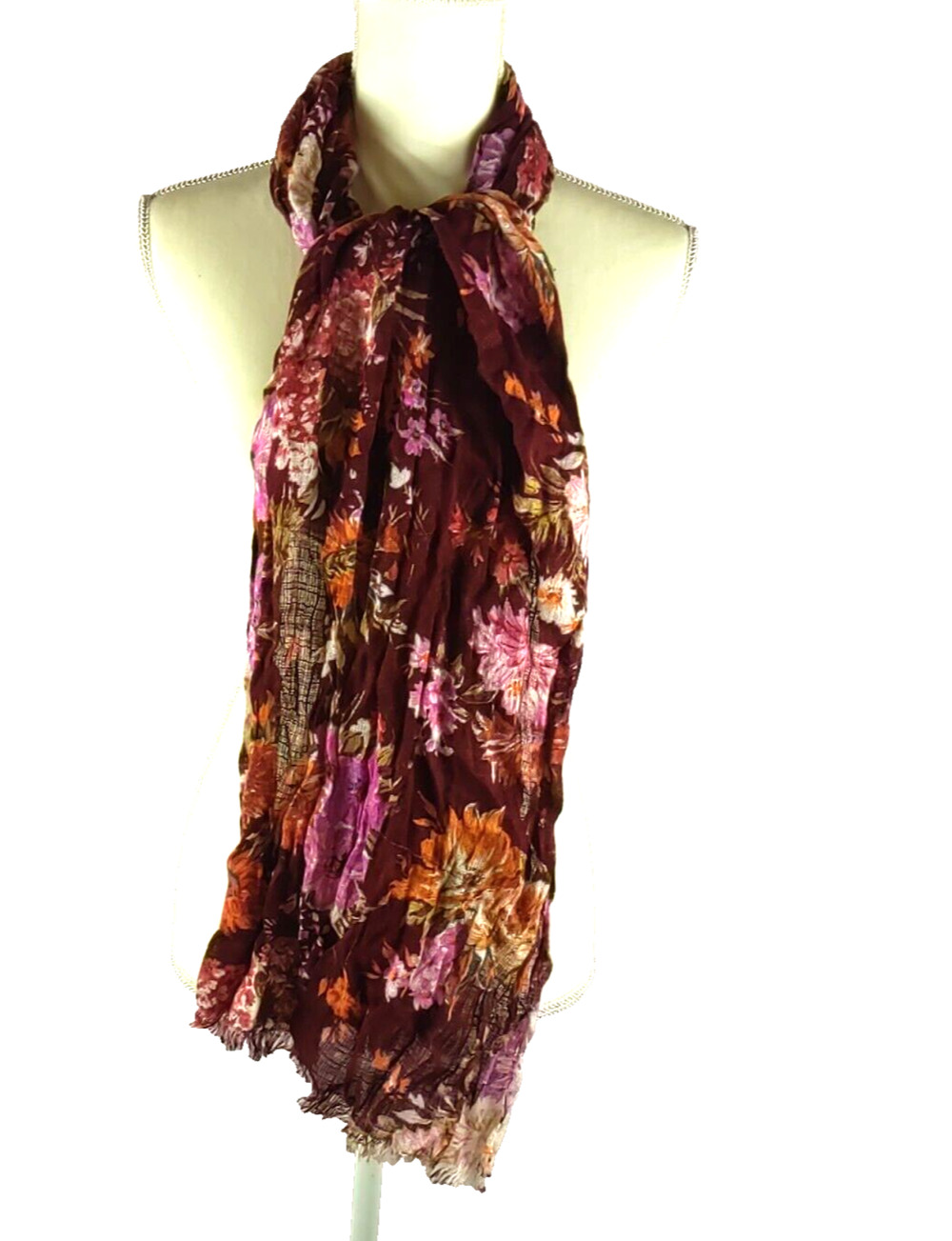 Women's Rectangle Scarf 14" X 68 " Maroon Orange Pink Fall